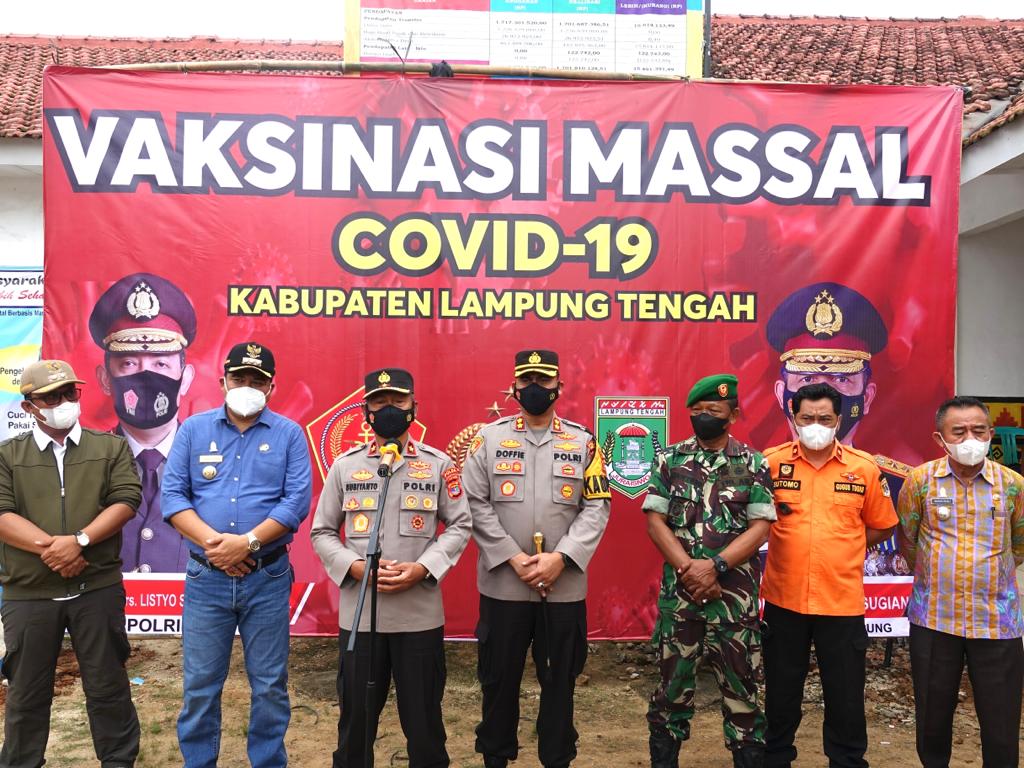 Wakapolda Lampung Brigjen Pol Subiyanto Pantau Vaksinasi Massal Covid-19 Di Lamteng