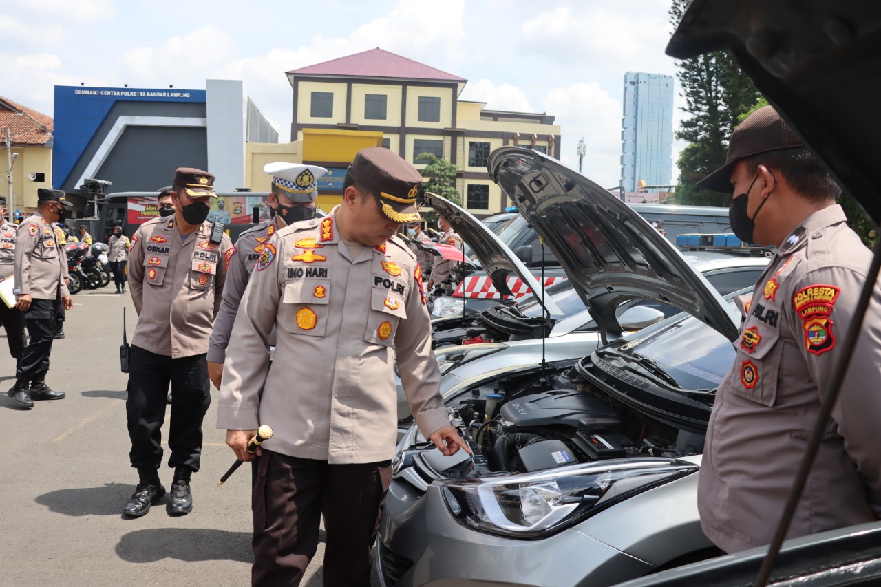 Polresta Bandar Lampung Cek Kendaraan Dinas dan Kelengkapan Personil