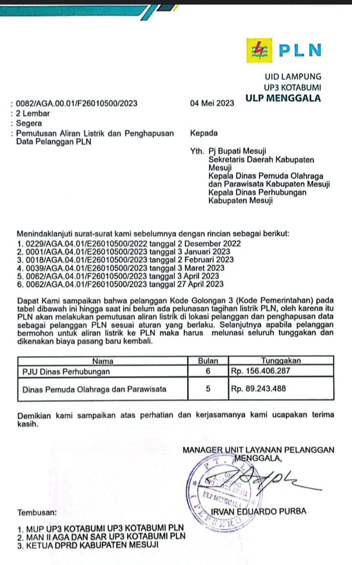 Dinas Tak Bayar Listrik, Mesuji Terancam Gelap Gulita