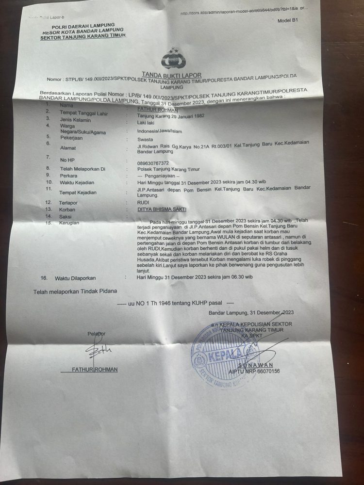 Polisi Buru Pelaku Penikaman di Area SPBU Bandar Lampung