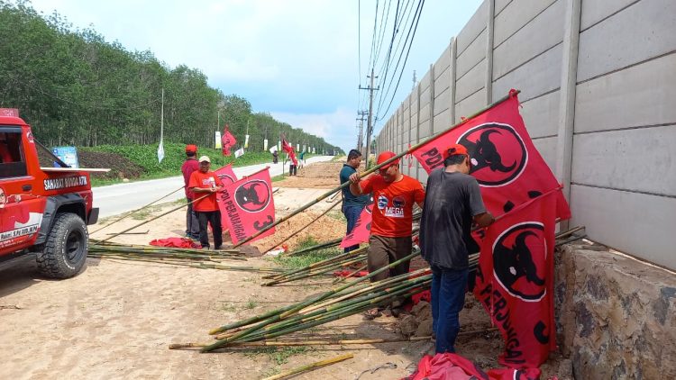 Kunjungan Siti Atiqoh Di Lamsel di Warnai Pemasangan Atribut Partai Lain