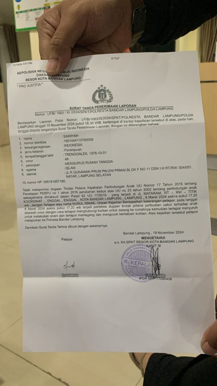 Dugaan Pencabulan, Oknum Guru MAN 2 Bandar Lampung Dilaporkan ke Polisi