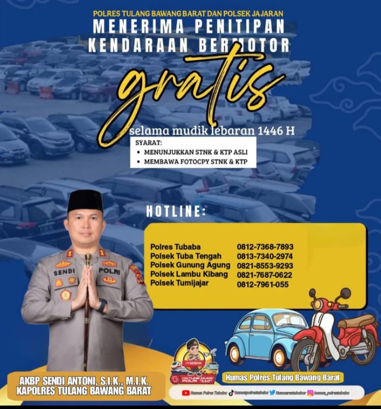 Polres Tubaba Buka Layanan Penitipan Kendaraan dan Barang Berharga Bagi Pemudik