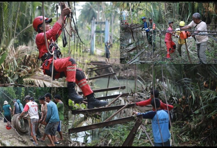 Semangat Gotong Royong “Digaungkan” Gubernur Dalam Pembangunan Disambut Berbagai Elemen Perbaiki Jembatan Gantung Di Tanggamus