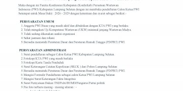 Panitia Konferkab PWI Lamsel Keluarkan Persyaratan Untuk Calon Ketua